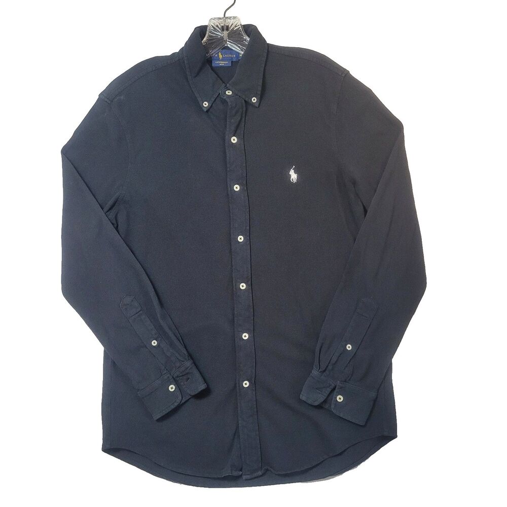 Polo Ralph Lauren Featherweight Mesh Shirt Mens Medium Black Long Sleeve Preppy